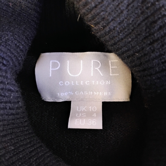 Pure Collection Cashmere Turtleneck Sweater Womens 4 Black Stripes Quiet Luxury - Picture 7 of 12